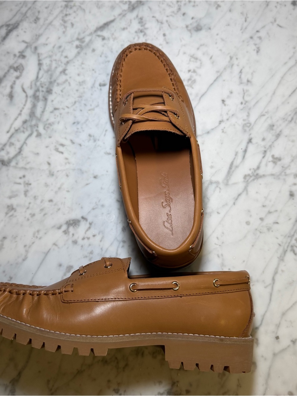 New Lisa Says Gah Mari Leather Tan Beige Loafers Size US 8 - Picture 7 of 9